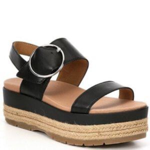 UGG April Black Leather Platform Espadrilles Sz 10